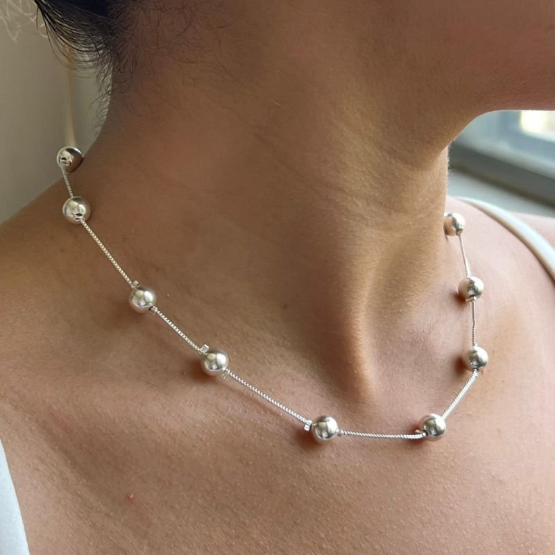 Colar Esfera Banho Prata 925