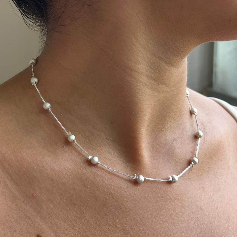 Colar Esfera Banho Prata 925