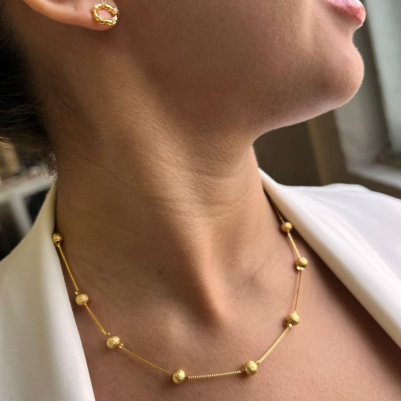 Colar Esferas Fosco Banho Ouro18k/Prata 925