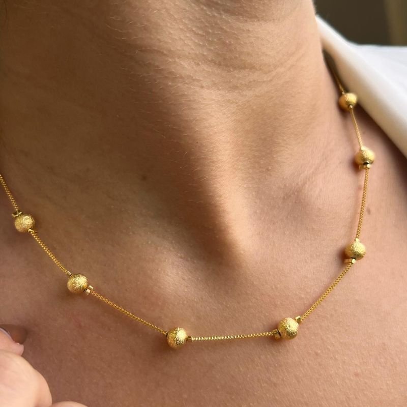 Colar Esferas Fosco Banho Ouro18k/Prata 925
