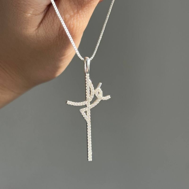 Colar Fé Cravejado Banho Ouro 18k/Prata 925