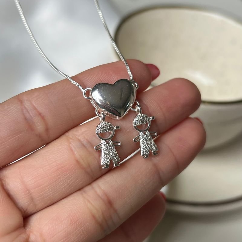 Colar Filhos (Dois Meninos) Banho Ouro18k/Prata 925