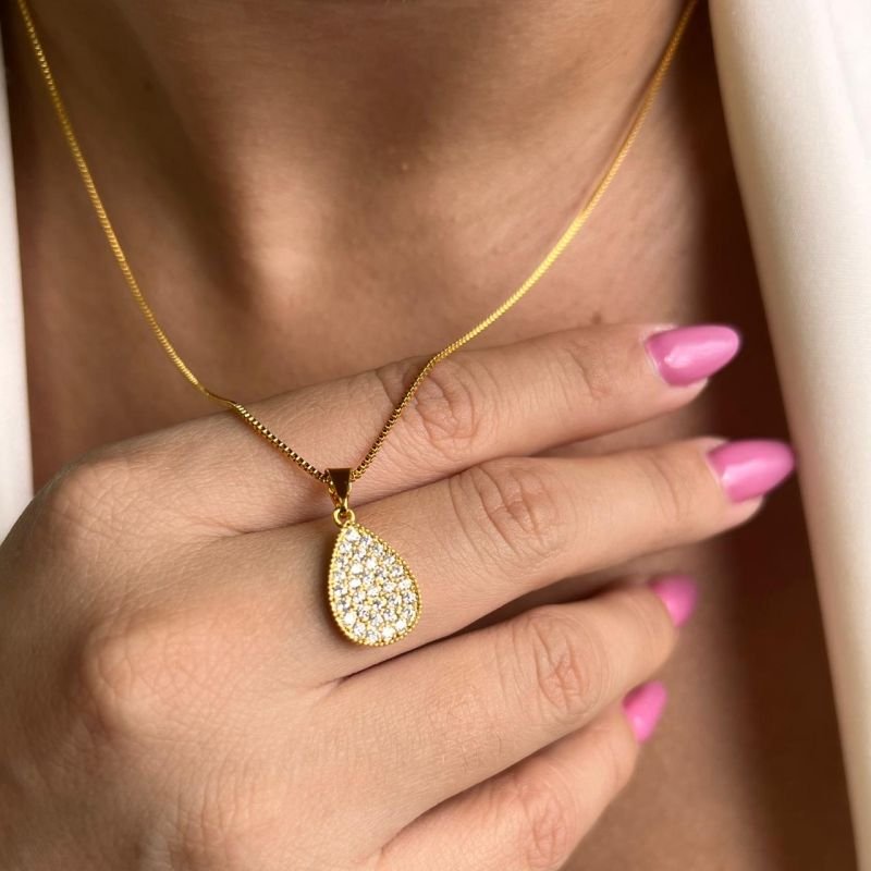 Colar Gota Micro Zircônia Banho Ouro 18k