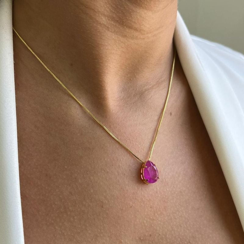 Colar Gota Zircônia Bombardeada Banho Ouro 18k