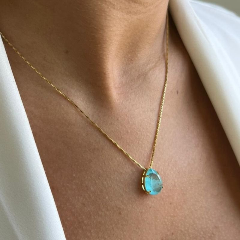 Colar Gota Zircônia Bombardeada Banho Ouro 18k