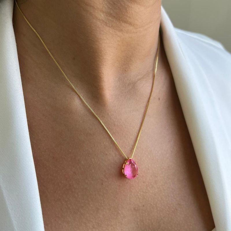 Colar Gota Zircônia Bombardeada Banho Ouro 18k