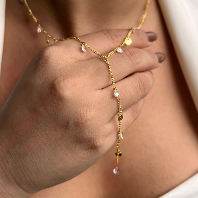 Colar Gravata c/ Ponto de luz Banho Ouro 18k/Prata 925