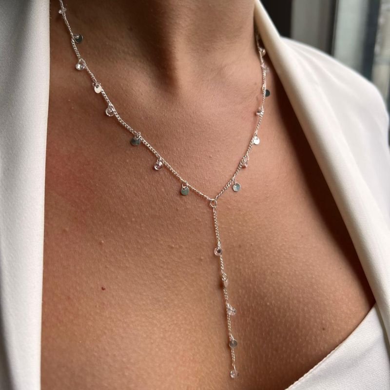 Colar Gravata c/ Ponto de luz Banho Ouro 18k/Prata 925