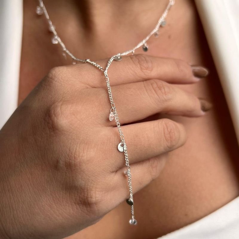 Colar Gravata c/ Ponto de luz Banho Ouro 18k/Prata 925