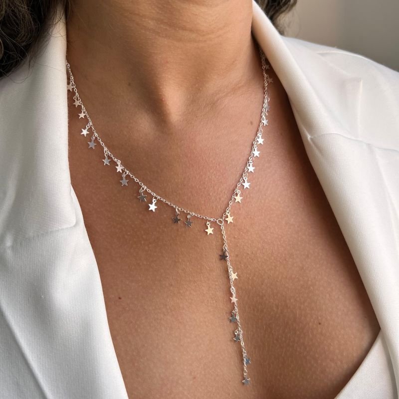 Colar Gravata Estrelas Banho Ouro 18k/Prata 925