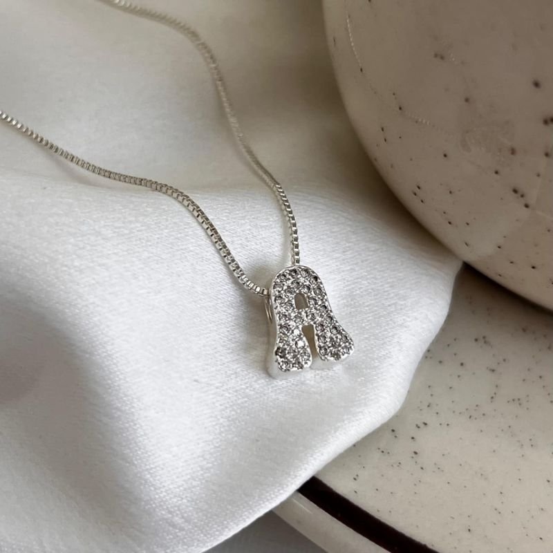 Colar Inicial A Cravejado Banho Ouro 18k/Prata 925