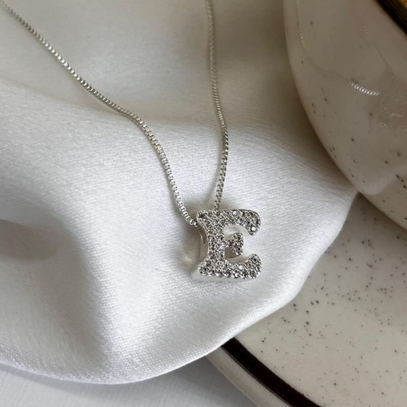 Colar Inicial E Cravejado Banho Ouro 18k/Prata 925