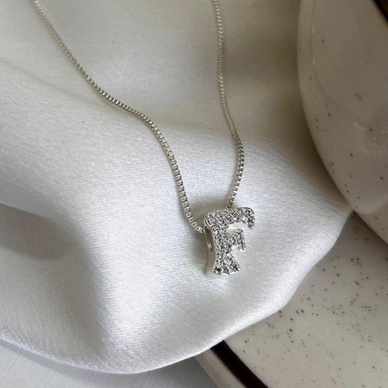 Colar Inicial F Cravejado Banho Ouro 18k/Prata 925