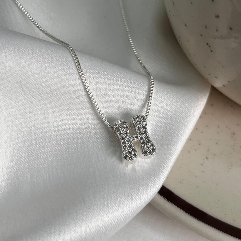 Colar Inicial H Cravejado Banho Ouro 18k/Prata 925