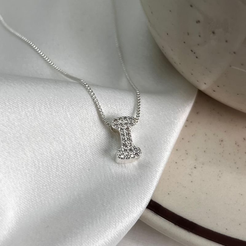 Colar Inicial I Cravejado Banho Ouro 18k/Prata 925