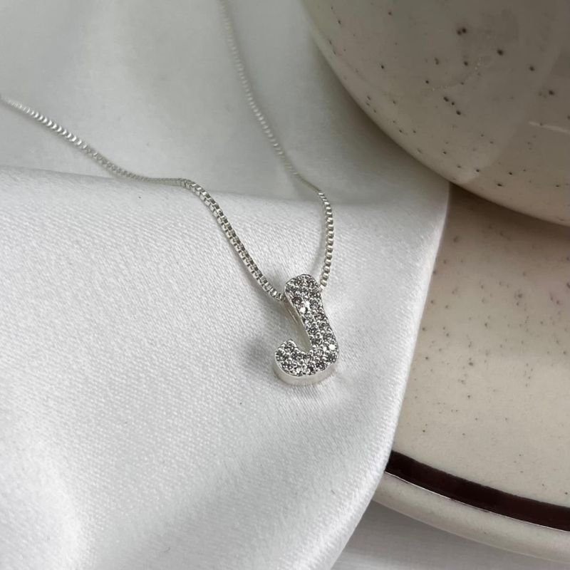 Colar Inicial J Cravejado Banho Ouro 18k/Prata 925