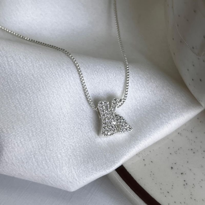 Colar Inicial K Cravejado Banho Ouro 18k/Prata 925