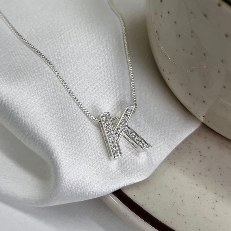 Colar Inicial K Cravejado Banho Ouro 18k/Prata 925