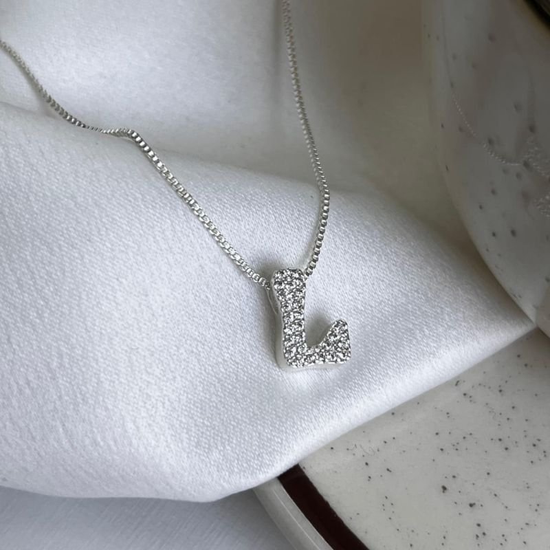 Colar Inicial L Cravejado Banho Ouro 18k/Prata 925