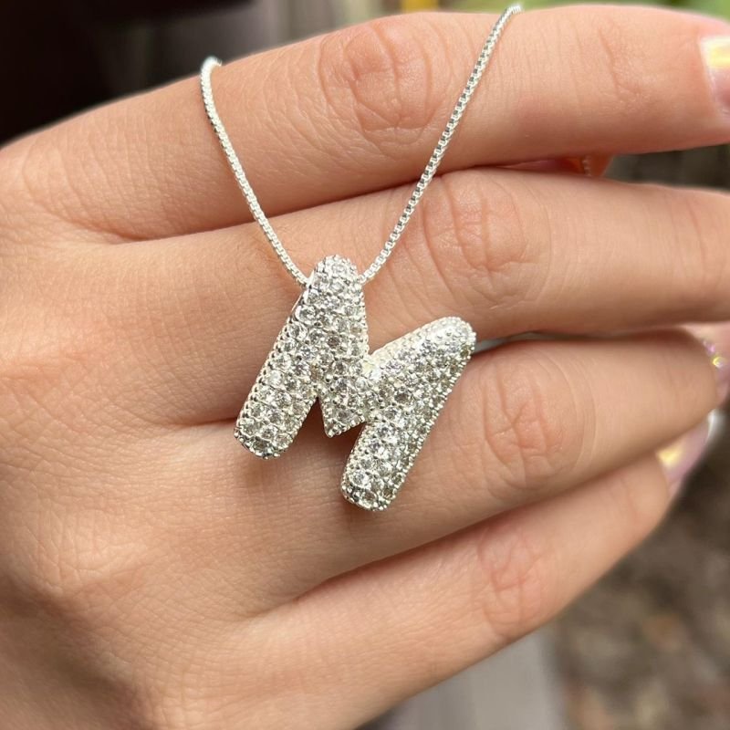 Colar Inicial M Cravejado Banho Ouro 18k/Prata 925