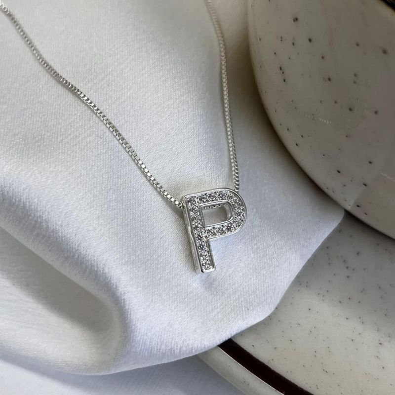 Colar Inicial P Cravejado Banho Ouro 18k/Prata 925