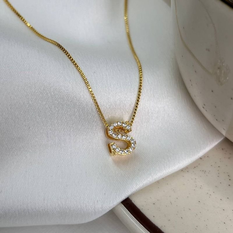 Colar Letra S Banho Ouro 18k/Prata 925