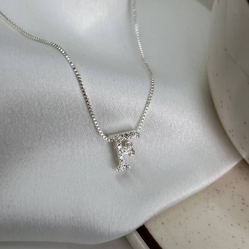 Colar Letra F Banho Ouro 18k/Prata 925