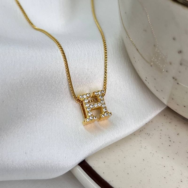 Colar Letra H Banho Ouro 18k/Prata 925