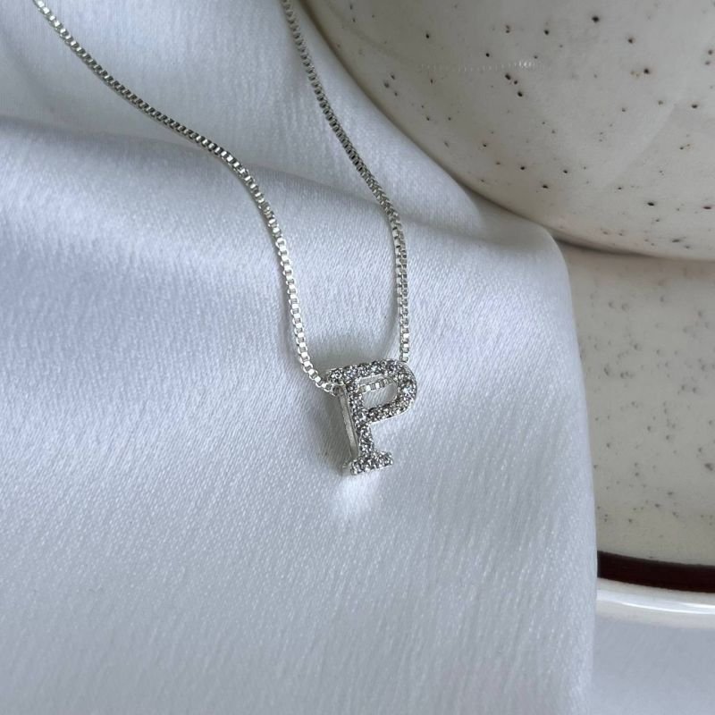 Colar Letra P Banho Ouro 18k/Prata 925