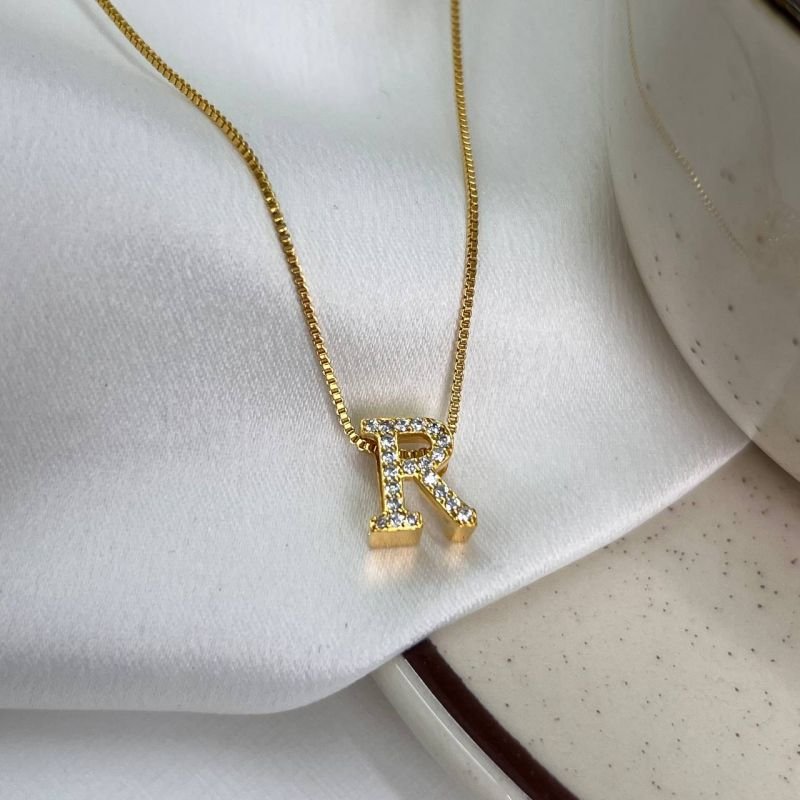 Colar Letra R Banho Ouro 18k/Prata 925