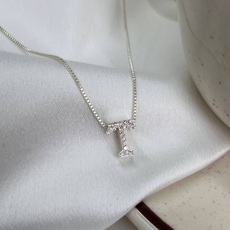 Colar Letra T Banho Ouro 18k/Prata 925