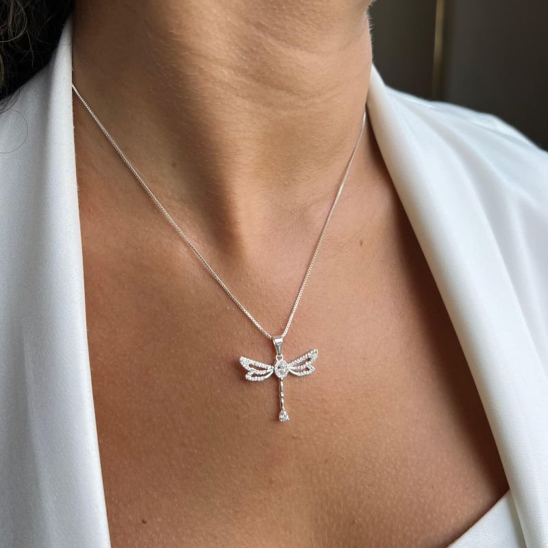 Colar Libélula Cravejada Banho Ouro 18k/Prata 925