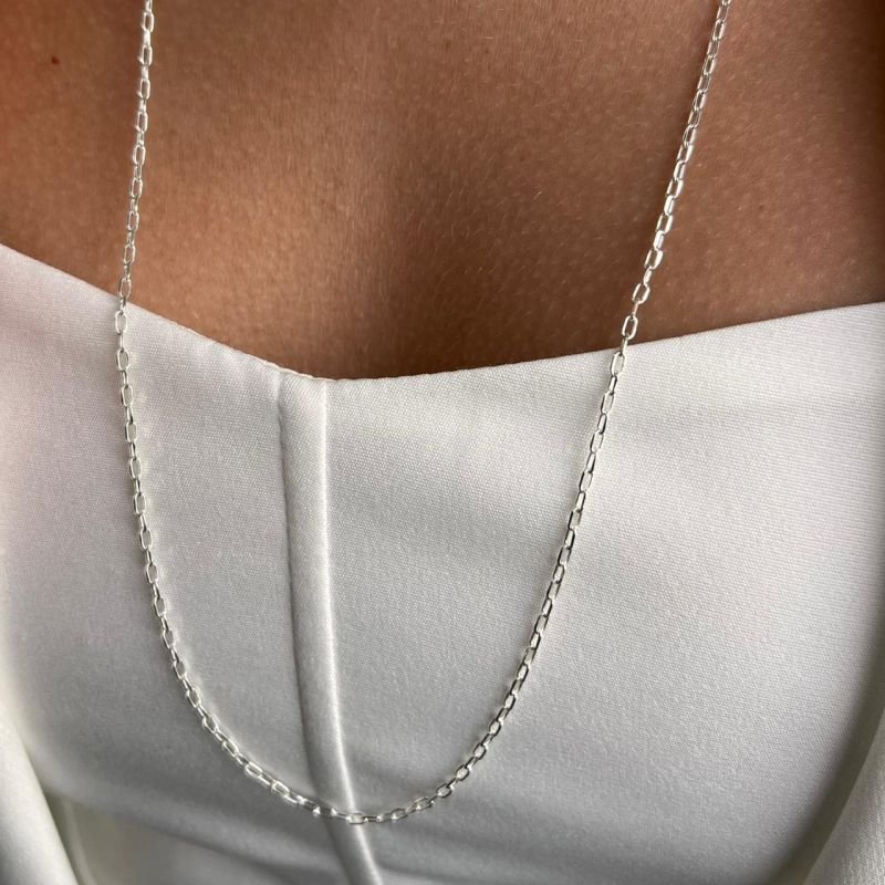 Colar Longo Elos 80cm Banho Prata 925