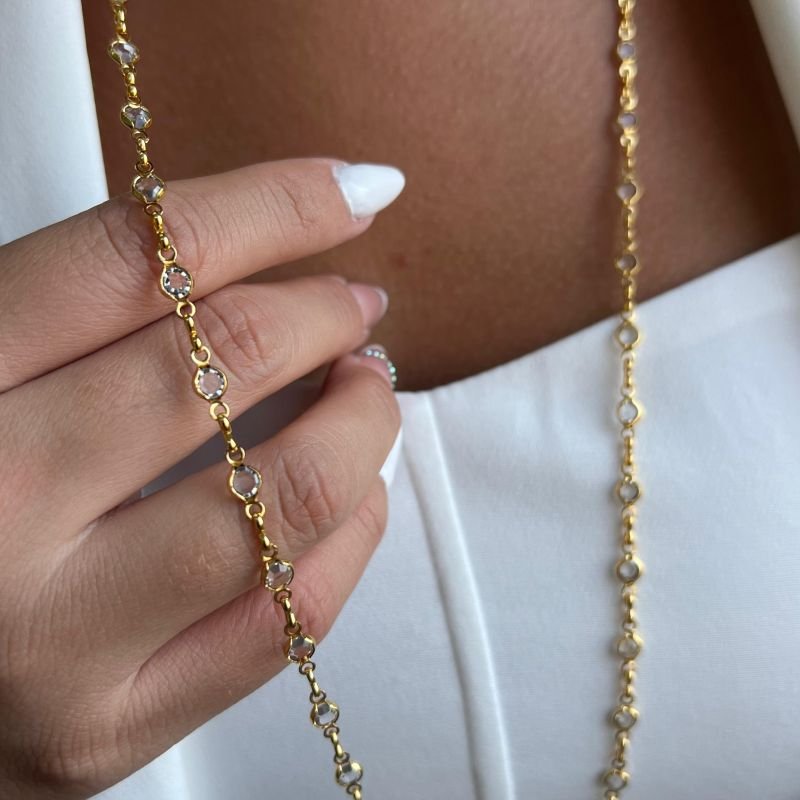 Colar Longo 80cm Ponto de Luz Banho Ouro 18k/Prata 925