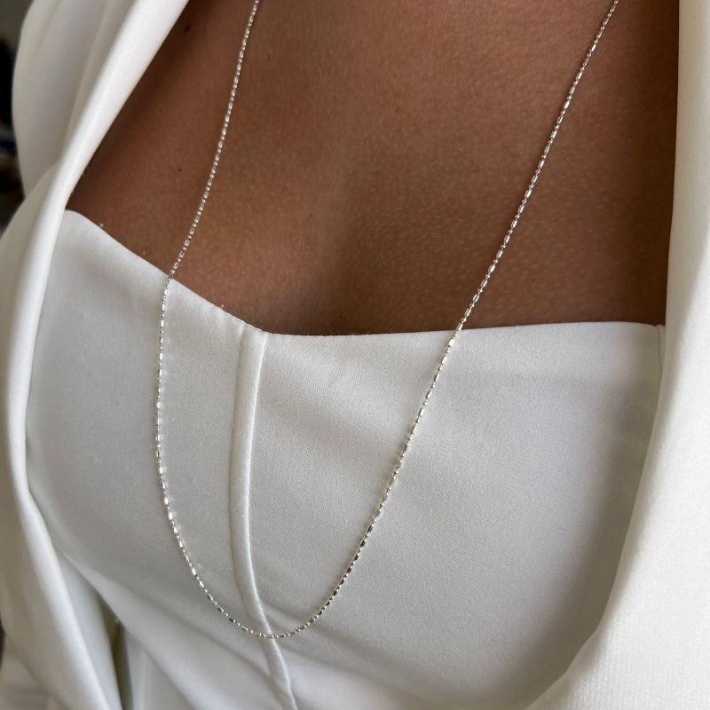 Colar Longo Pontilhado Banho Prata 925