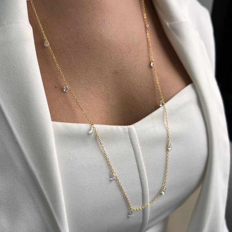 Colar Longo c/ Pingos de Luz Banho Ouro 18k/Prata 925