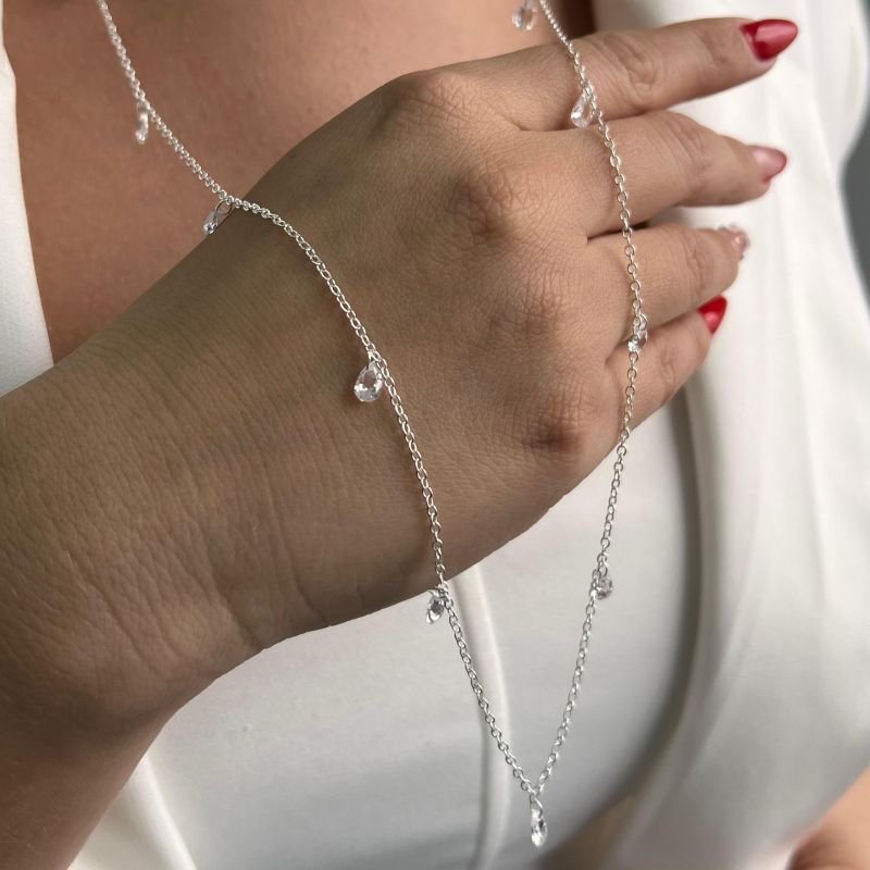 Colar Longo c/ Pingos de Luz Banho Ouro 18k/Prata 925