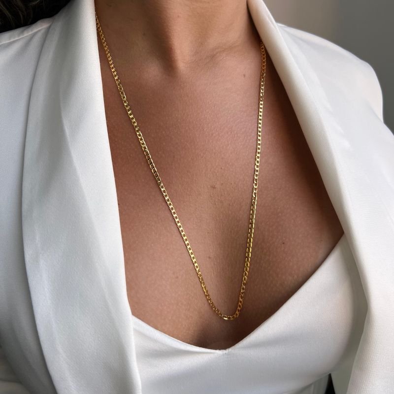 Colar Longo Elo Fino Banho Ouro 18k