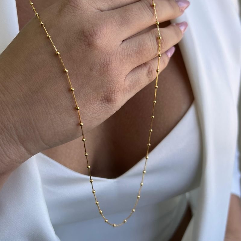 Colar Longo Esferas Médias Banho Ouro18k/Prata 925