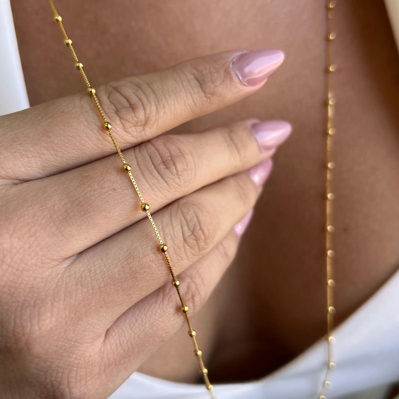 Colar Longo Esferas Médias Banho Ouro18k/Prata 925