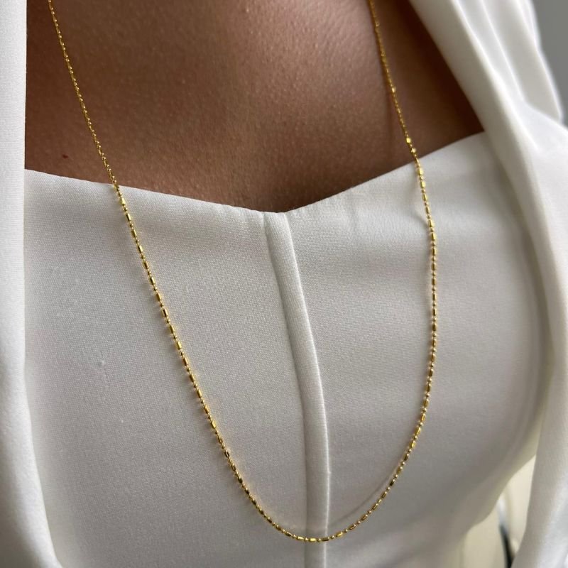Colar Longo Pontilhado 80cm Banho Ouro 18k