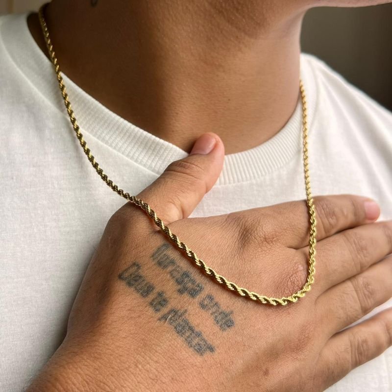 Colar Masculino Aço Inoxidável Dourado/Ródio - Bruno