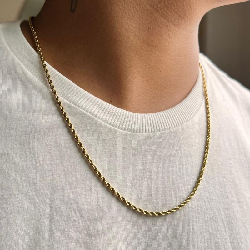 Colar Masculino Aço Inoxidável Dourado/Ródio - Bruno