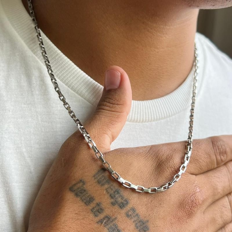 Colar Masculino Aço Inoxidável Dourado/Ródio - Davi