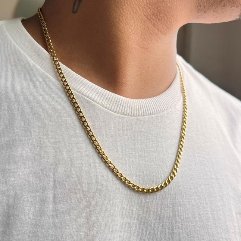 Colar Masculino Aço Inoxidável Dourado - Isaac
