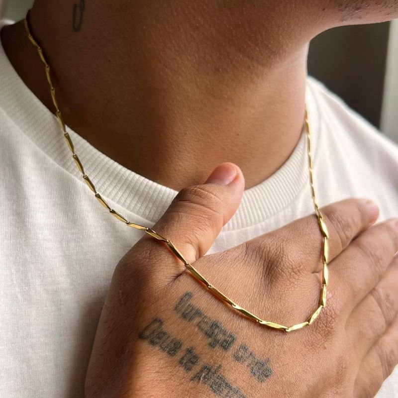 Colar Masculino Aço Inoxidável Dourado/Ródio - Marcelo