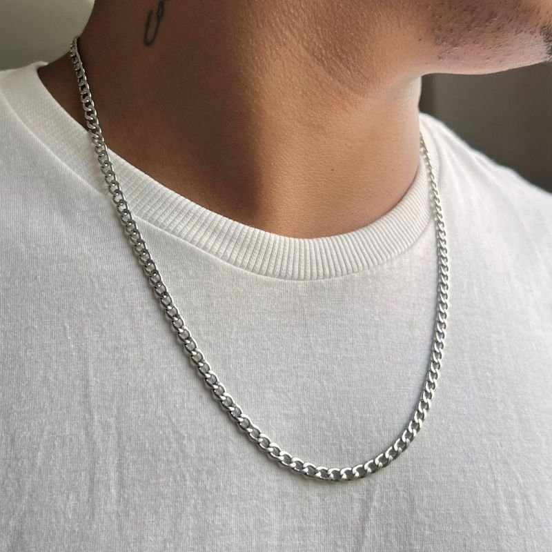 Colar Masculino Aço Inoxidável Ródio - Cláudio