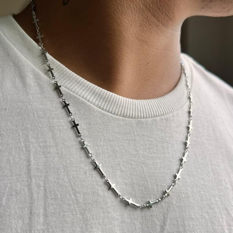 Colar Masculino Aço Inoxidável Ródio - José