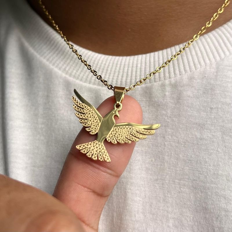 Colar Masculino Espirito Santo Aço Inoxidável Dourado