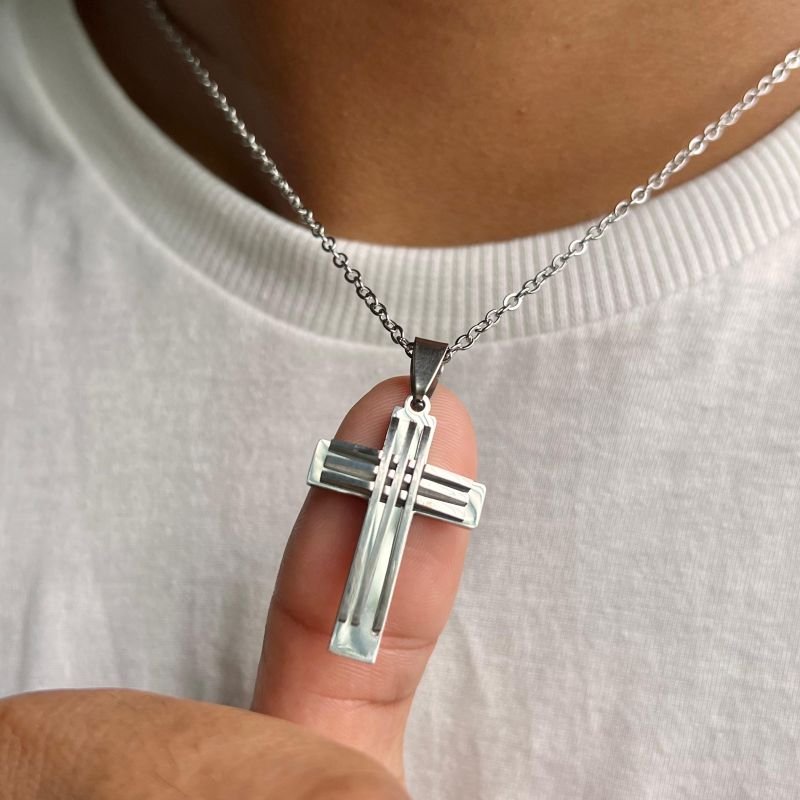 Colar Masculino Crucifixo Aço Inoxidável